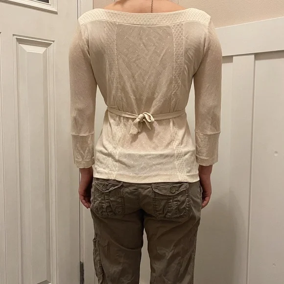 Sportmax Max Mara Vintage Y2K Pointelle Knit Cream Top tie blouse - Picture 5 of 10